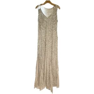 Patra Beaded Sleeveless Evening Gown Dress Size 14 Silver Gray